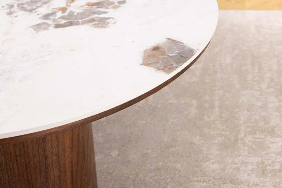 Stilvoller Couchtisch ORGANIKO 110cm weiß braun Walnuss Pandora Keramik