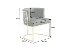 Stilvoller Stuhl ELEGANCE grün Samt gold Edelstahl mit Armlehne