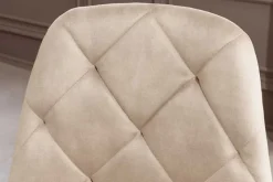 Stilvoller Stuhl GLAMM champagner beige Samt mit Rauten-Steppung schwarz Metall