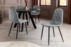 Stilvoller Stuhl GLAMM grau Chenille Cremona mit Rauten-Steppung schwarze Metallbeine