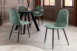 Stilvoller Stuhl GLAMM grün Chenille Cremona mit Rauten-Steppung schwarze Metallbeine