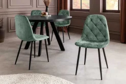 Stilvoller Stuhl GLAMM grün Chenille Cremona mit Rauten-Steppung schwarze Metallbeine