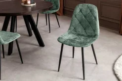 Stilvoller Stuhl GLAMM grün Chenille Cremona mit Rauten-Steppung schwarze Metallbeine