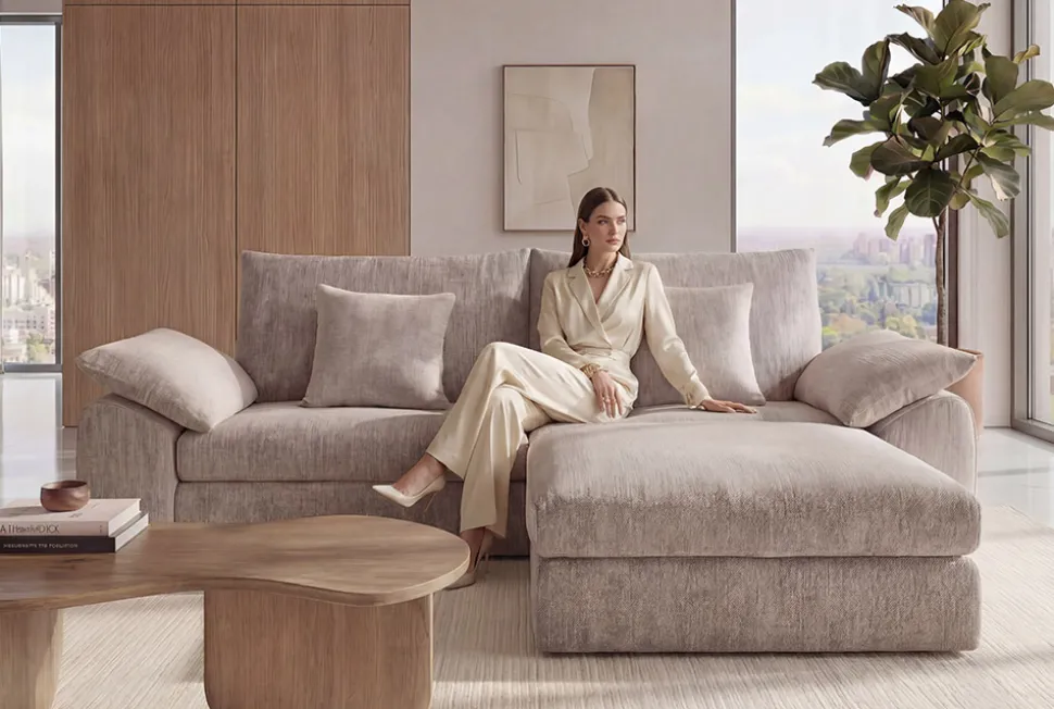 Stilvolles Big Sofa SOHO 260cm beige Chenille 4-Sitzer Couch mit Wellenunterfederung