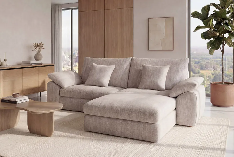 Stilvolles Big Sofa SOHO 260cm beige Chenille 4-Sitzer Couch mit Wellenunterfederung