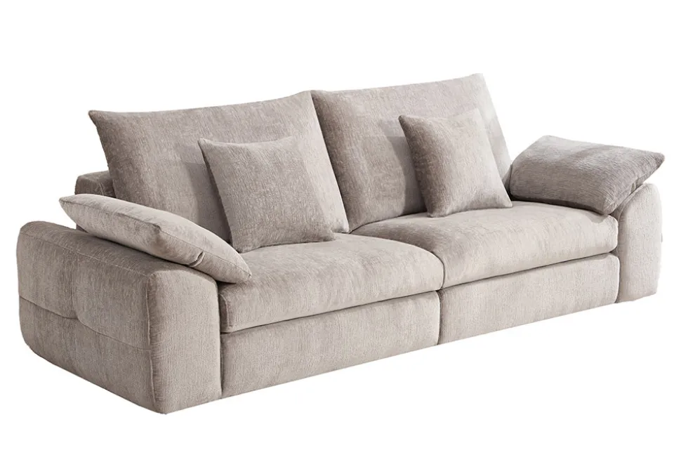 Stilvolles Big Sofa SOHO 260cm beige Chenille 4-Sitzer Couch mit Wellenunterfederung