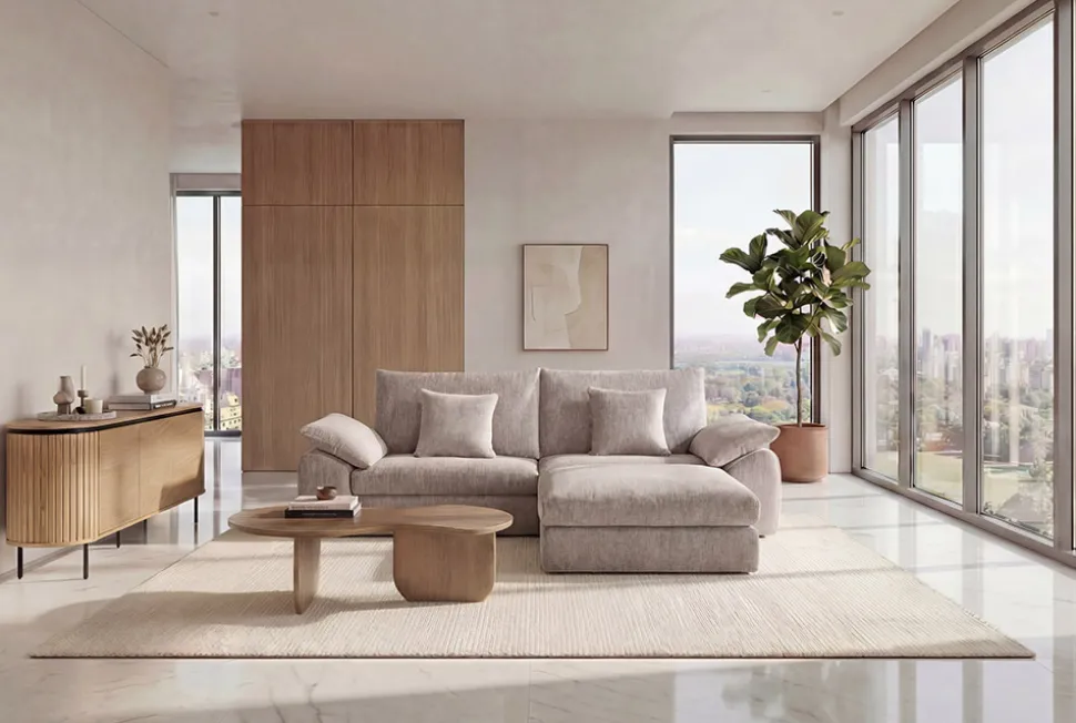 Stilvolles Big Sofa SOHO 260cm beige Chenille 4-Sitzer Couch mit Wellenunterfederung