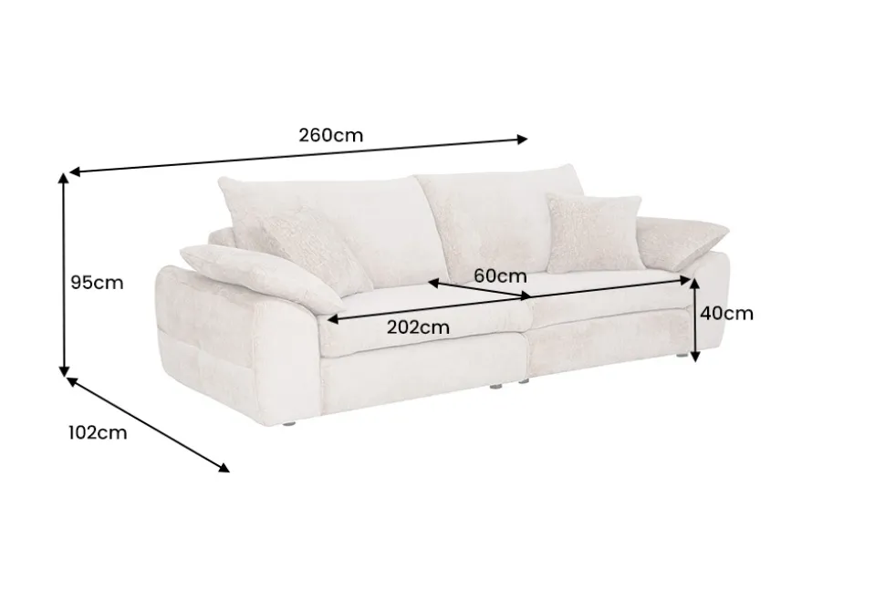 Stilvolles Big Sofa SOHO 260cm beige Chenille 4-Sitzer Couch mit Wellenunterfederung