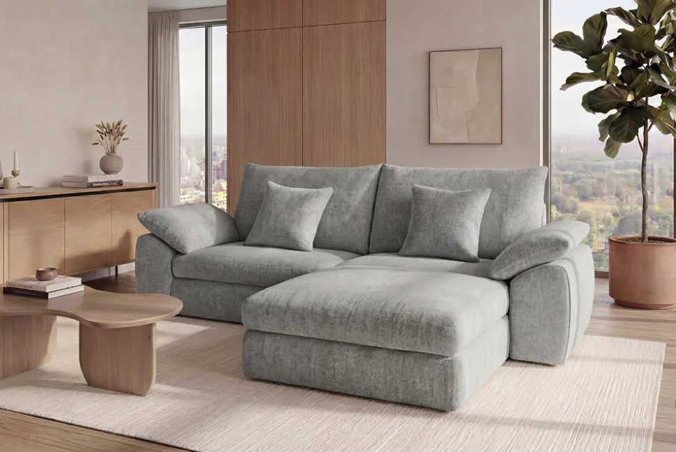 Stilvolles Big Sofa SOHO 260cm grau Chenille 4-Sitzer Couch mit Wellenunterfederung