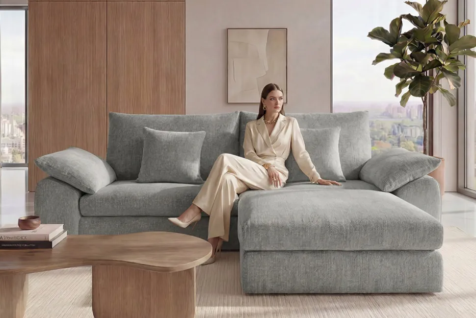 Stilvolles Big Sofa SOHO 260cm grau Chenille 4-Sitzer Couch mit Wellenunterfederung