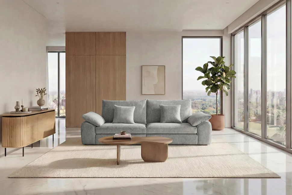 Stilvolles Big Sofa SOHO 260cm grau Chenille 4-Sitzer Couch mit Wellenunterfederung