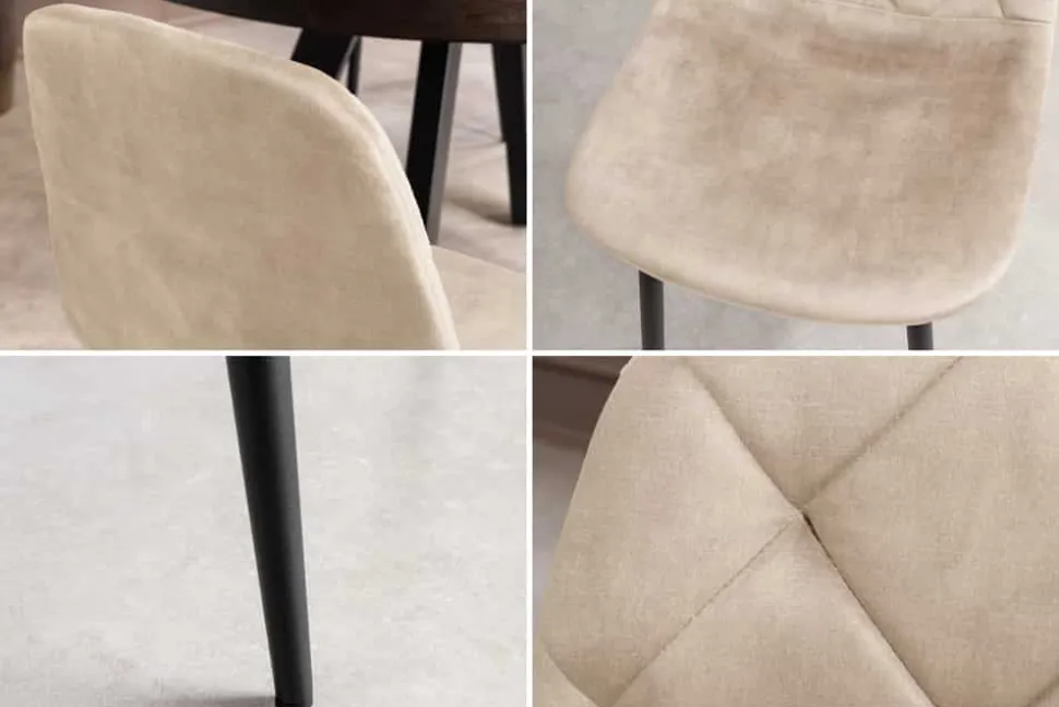 Stilvolles 2er-Set Stühle GLAMM champagner beige Samt schwarze Metallbeine