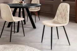 Stilvolles 2er-Set Stühle GLAMM champagner beige Samt schwarze Metallbeine