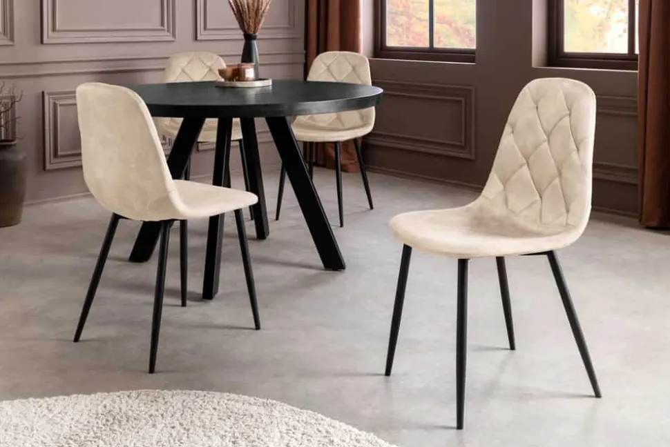 Stilvolles 2er-Set Stühle GLAMM champagner beige Samt schwarze Metallbeine