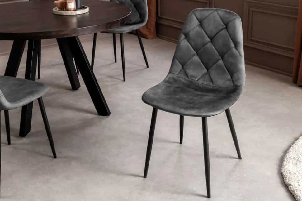 Stilvolles 2er-Set Stühle GLAMM anthrazit Samt schwarze Metallbeine