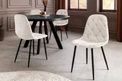 Stilvolles 2er-Set Stühle GLAMM champagner beige Chenille Cremona schwarze Metallbeine