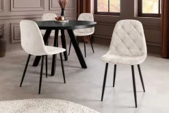 Stilvolles 2er-Set Stühle GLAMM champagner beige Chenille Cremona schwarze Metallbeine