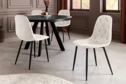 Stilvolles 2er-Set Stühle GLAMM champagner beige Chenille Cremona schwarze Metallbeine