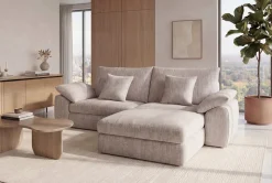 Stilvolles Sofa SOHO 225cm beige Chenille 3-Sitzer Couch mit Wellenunterfederung