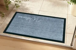 Strapazierfähige Fußmatte CLEAN WELCOME 75x45cm blau grau Fußabtreter Modern Design