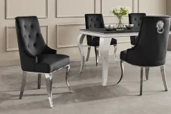 Stuhl MODERN BAROCK DELUXE schwarz Samt silber Edelstahlbeine mit Löwenkopf