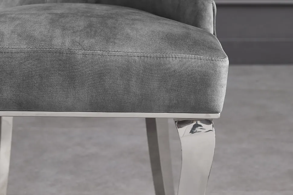 Stuhl MODERN BAROCK DELUXE grau Samt silber Edelstahlbeine mit Löwenkopf