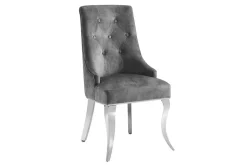 Stuhl MODERN BAROCK DELUXE grau Samt silber Edelstahlbeine mit Löwenkopf