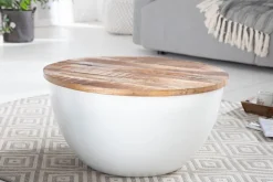 Upcycling Design Couchtisch INDUSTRIAL STORAGE 70cm weiß Mangoholz handmade