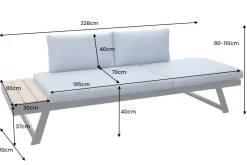 Verstellbare Gartenlounge MODULAR MIAMI 230cm grau natur anthrazit Gartensofa oder Gartenliege