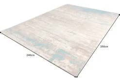 Vintage Baumwoll-Teppich MODERN ART XXL 350x240cm greige türkis verwaschen Used Look