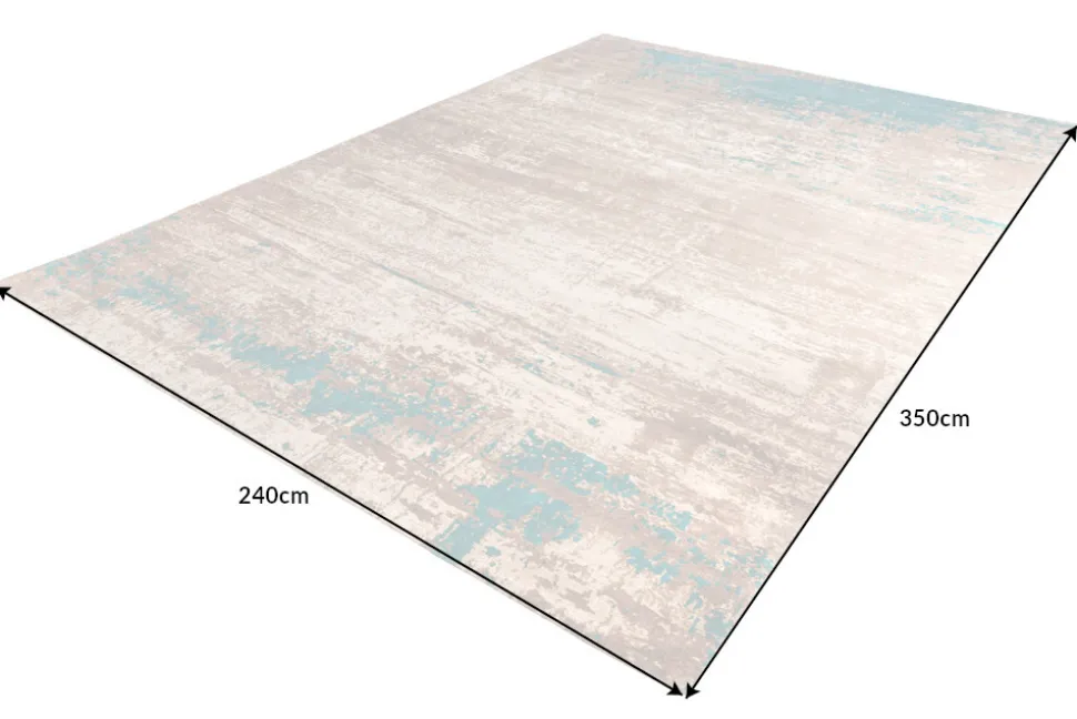 Vintage Baumwoll-Teppich MODERN ART XXL 350x240cm greige türkis verwaschen Used Look
