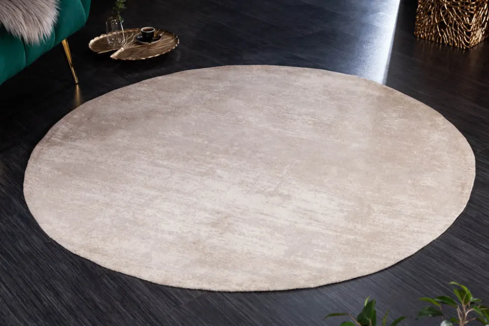 Vintage Teppich MODERN ART 150cm beige verwaschen rund Used Look