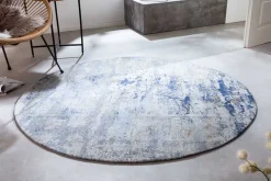 Vintage Teppich MODERN ART 150cm blau verwaschen rund Used Look