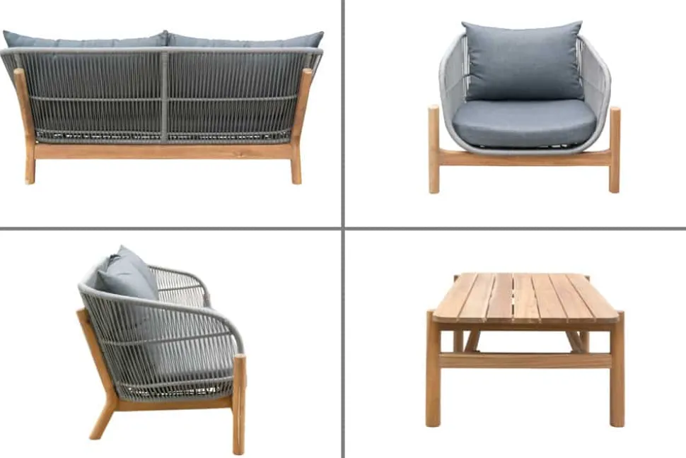 Wetterfestes Gartenlounge Set ROPE grau natur Akazienholz Aluminium inkl. Tisch Sitzpolster