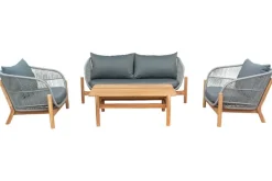 Wetterfestes Gartenlounge Set ROPE grau natur Akazienholz Aluminium inkl. Tisch Sitzpolster
