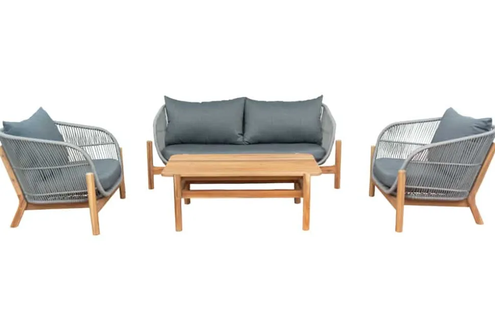 Wetterfestes Gartenlounge Set ROPE grau natur Akazienholz Aluminium inkl. Tisch Sitzpolster