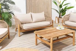 Wetterfestes Gartenlounge Set ROPE natur beige Akazienholz Aluminium inkl. Tisch Sitzpolster