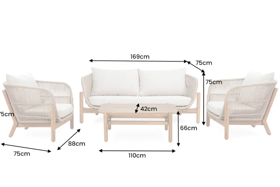 Wetterfestes Gartenlounge Set ROPE natur beige Akazienholz Aluminium inkl. Tisch Sitzpolster