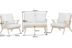Wetterfestes Gartenlounge-Set COMFORT LINE natur beige Akazie 4-teilig inkl. Tisch