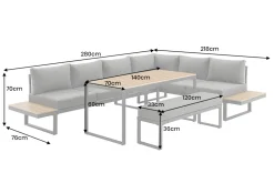 Wetterfestes Gartenmöbel Set IBIZA GRAND 280cm anthrazit Aluminium inkl. Sitzpolster