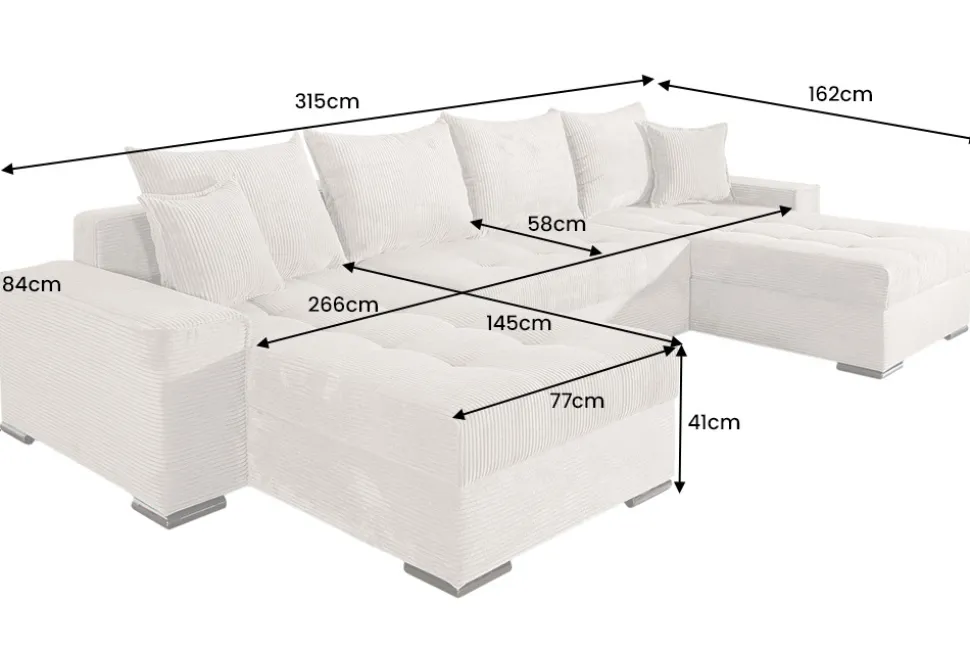 XXL Wohnlandschaft LODGE 315cm grün Cord Sofa mit Schlaffunktion und Stauraum